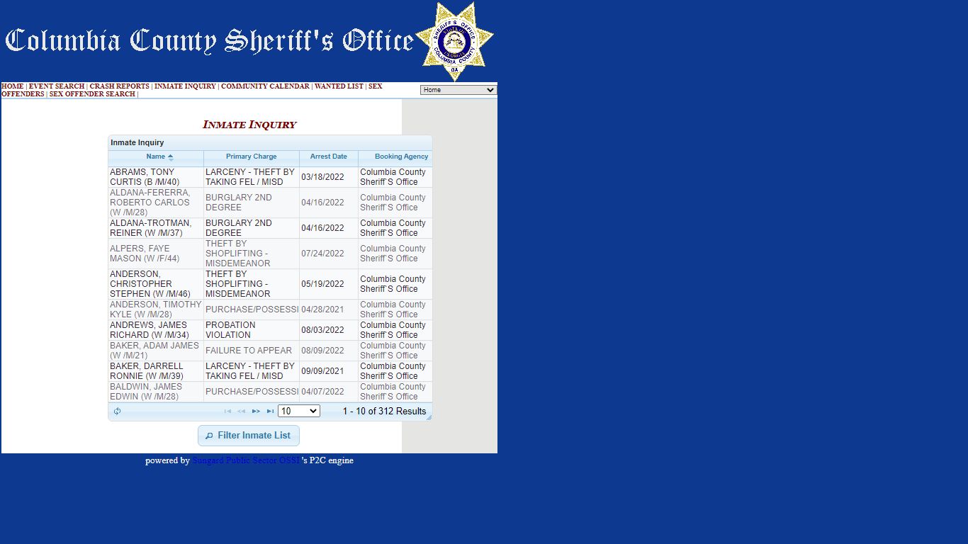 Columbia County Sheriffs Office P2C - provided by OSSI